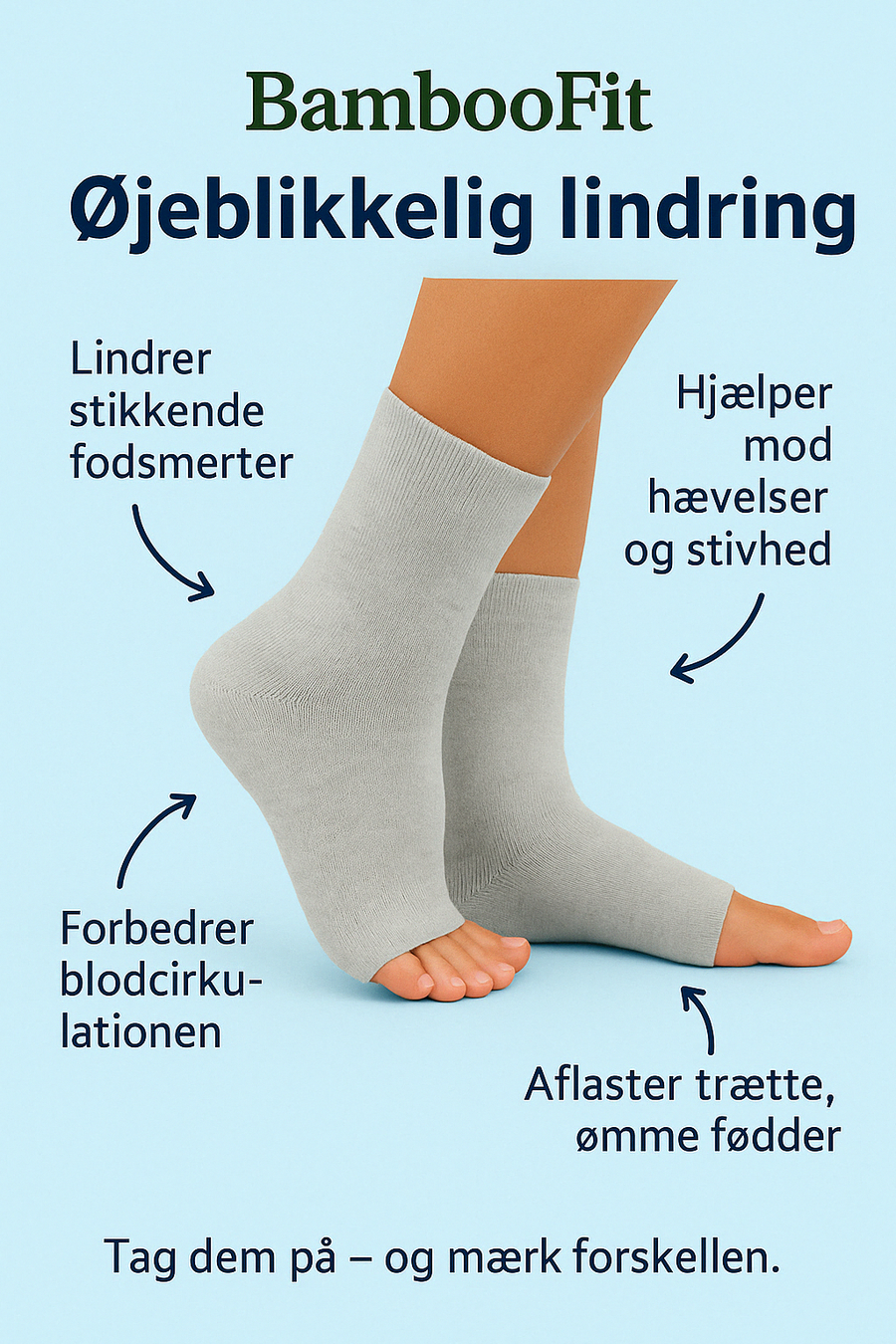 BambooFit Kompressionsstrømper - Naturlig Lindring til Fødder med Smerter, Premium Bambusfibre