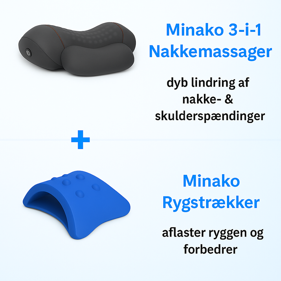 Minako- 3 i 1 Massage, Komfort og Støtte til Nakken og Øvre Ryg