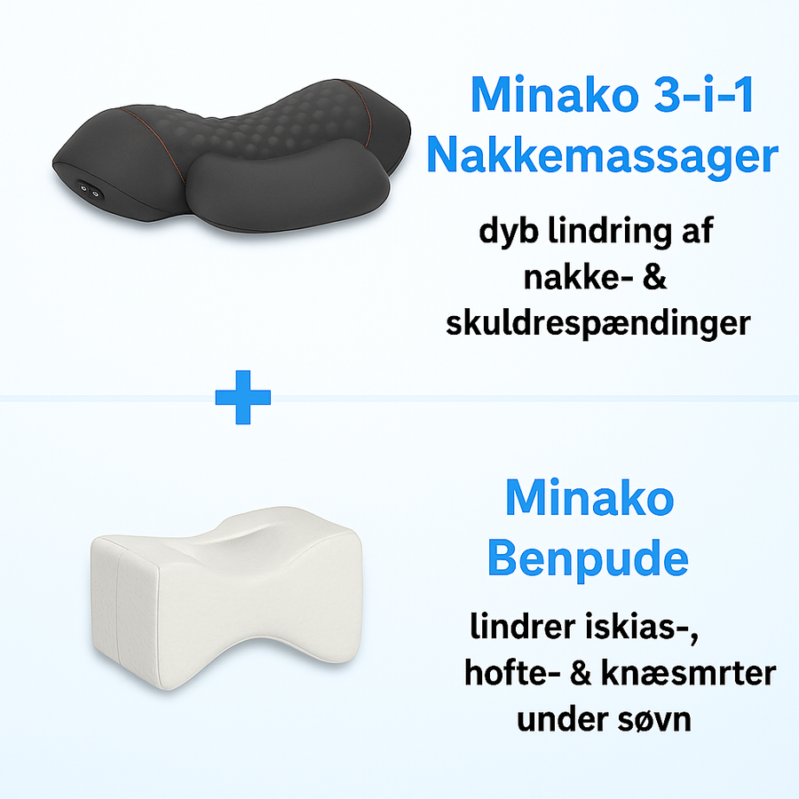 Minako- 3 i 1 Massage, Komfort og Støtte til Nakken og Øvre Ryg